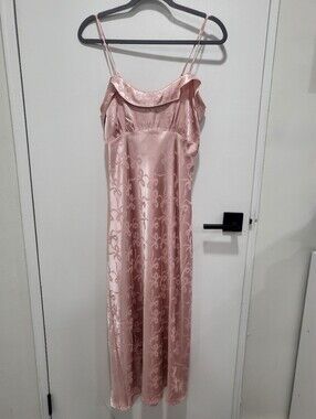 Pink Satin Coquette Ribbon Ruffle Maxi Dress - Size Large